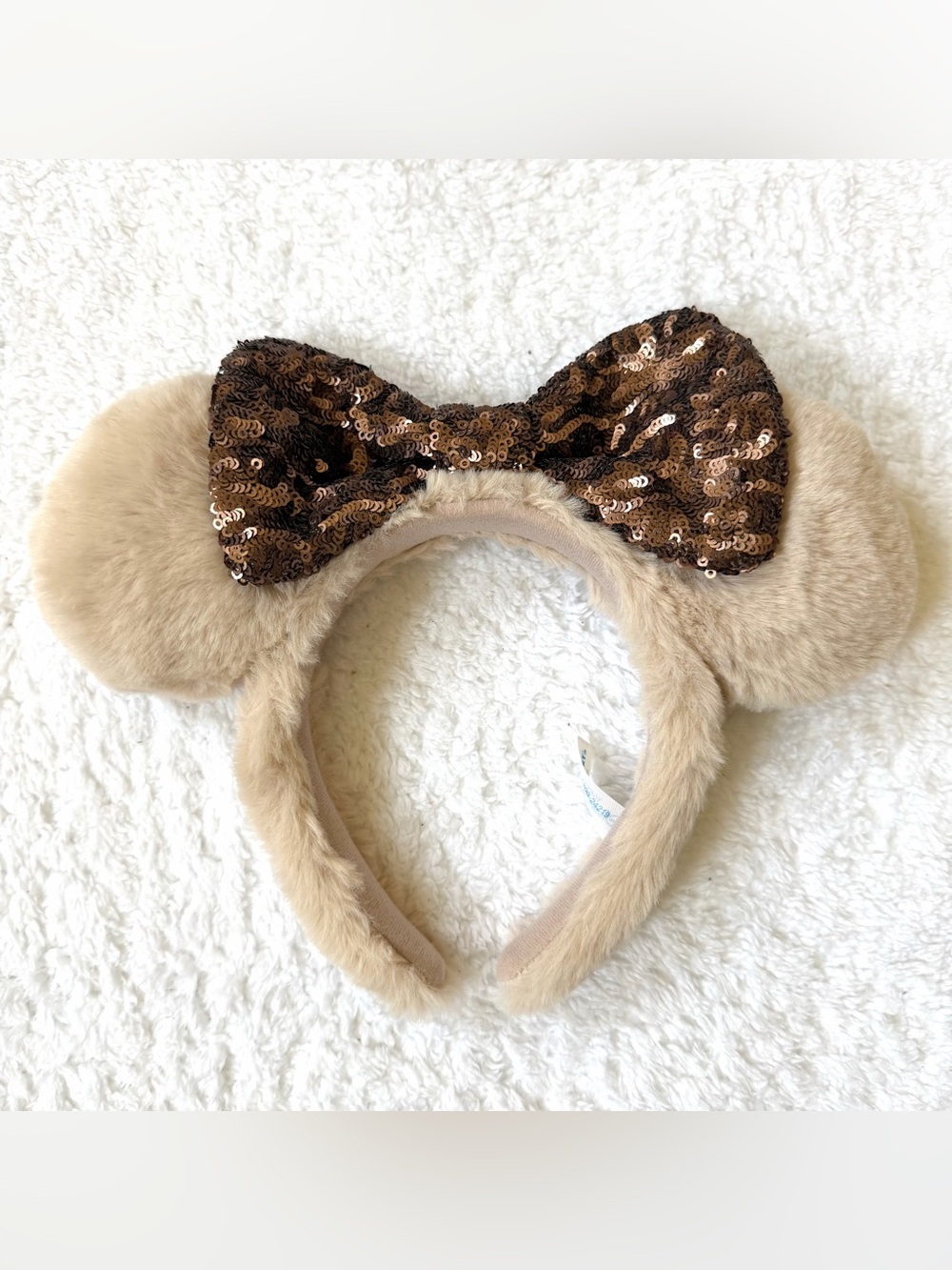 Authentic Fur Mickey Mouse Ears Tokyo Disney Resort Japan Headband Brown Bow